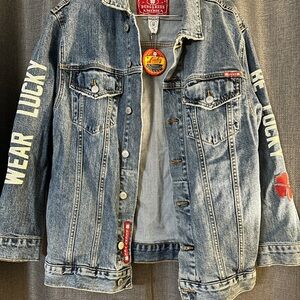 Lucky Brand Light Blue Denim Jacket with Red Logo Patch